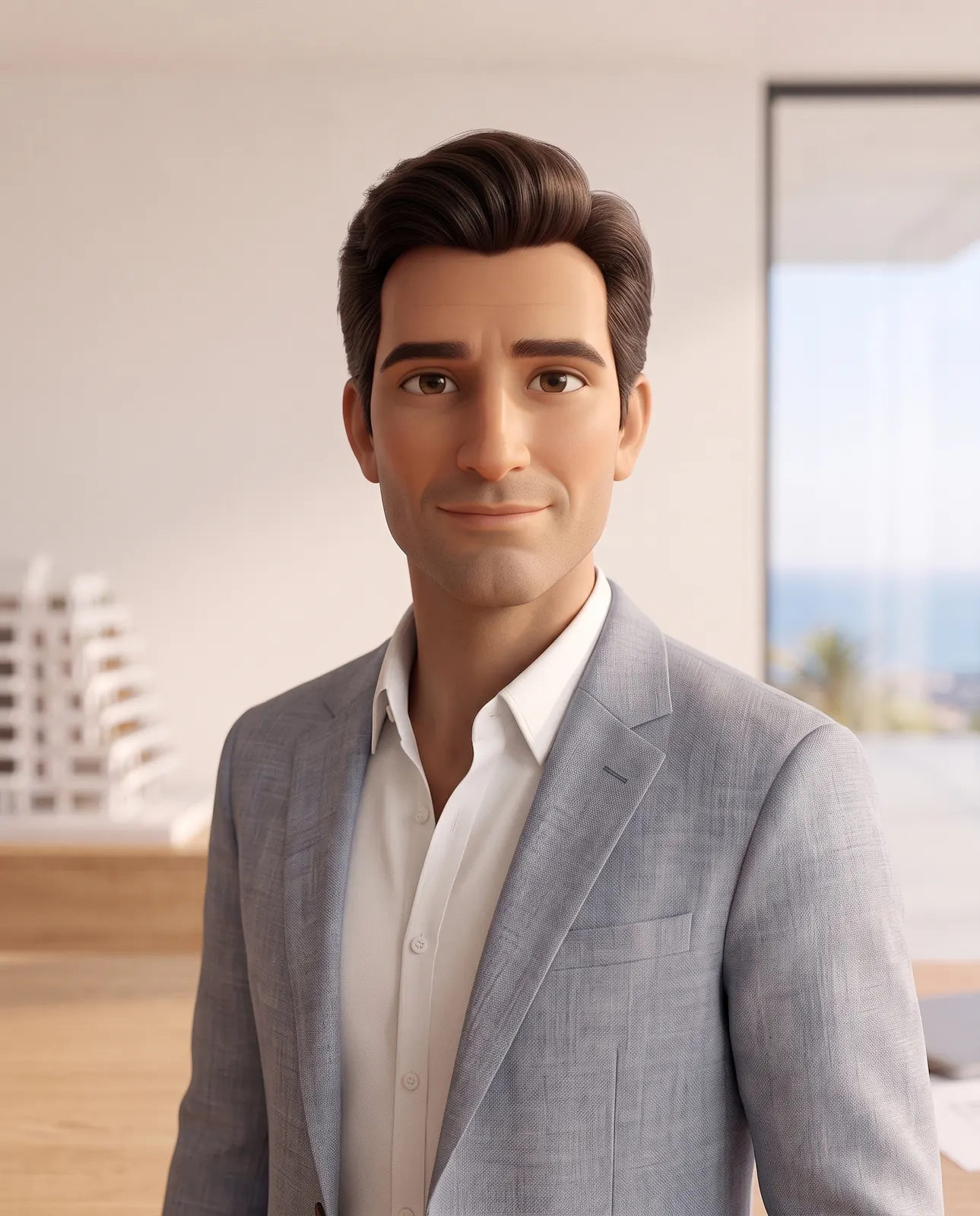 Retrato de Marco, el asesor virtual, en la oficina de ventas